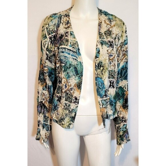 Chico's Open Front Cropped Silk Blend Jacket - Size 2 or L - Picture 1 of 13